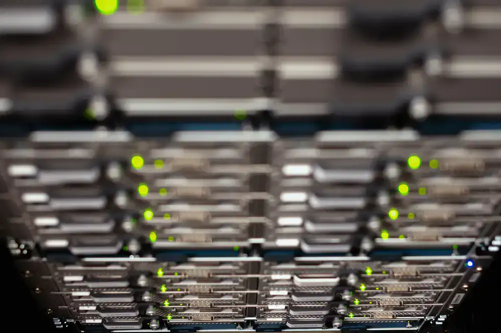 Documentary photo of a server rack or abstract data connection indicating stable infrastructure